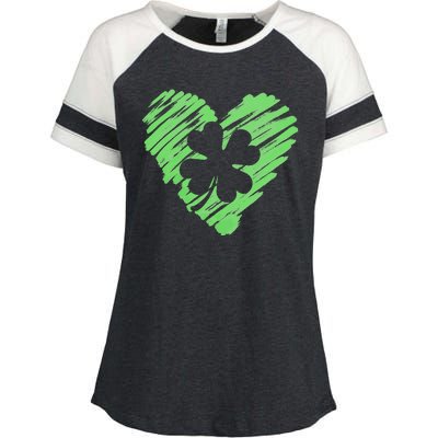 Cute St Patrick's Day Scribble Shamrock Heart Enza Ladies Jersey Colorblock Tee