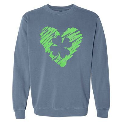 Cute St Patrick's Day Scribble Shamrock Heart Garment-Dyed Sweatshirt