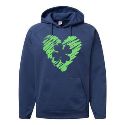 Cute St Patrick's Day Scribble Shamrock Heart Performance Fleece Hoodie