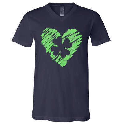 Cute St Patrick's Day Scribble Shamrock Heart V-Neck T-Shirt