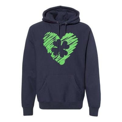 Cute St Patrick's Day Scribble Shamrock Heart Premium Hoodie