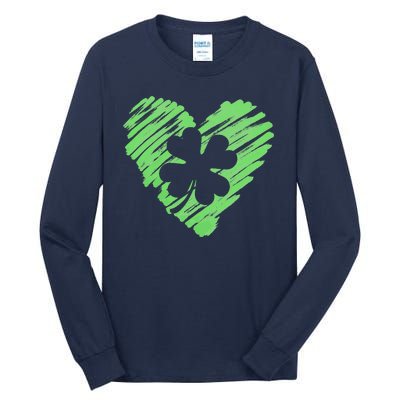 Cute St Patrick's Day Scribble Shamrock Heart Tall Long Sleeve T-Shirt