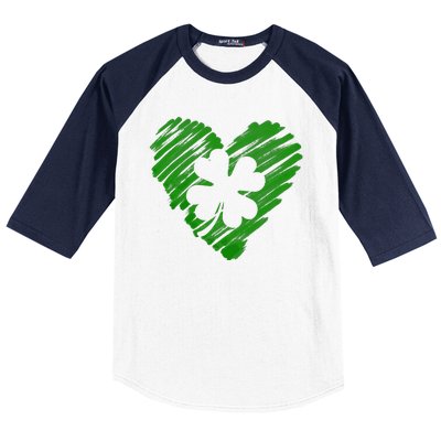 Cute St Patrick's Day Scribble Shamrock Heart Baseball Sleeve Shirt