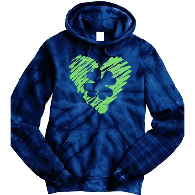 Cute St Patrick's Day Scribble Shamrock Heart Tie Dye Hoodie