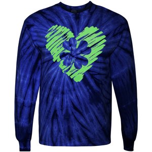 Cute St Patrick's Day Scribble Shamrock Heart Tie-Dye Long Sleeve Shirt