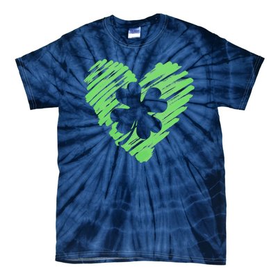 Cute St Patrick's Day Scribble Shamrock Heart Tie-Dye T-Shirt