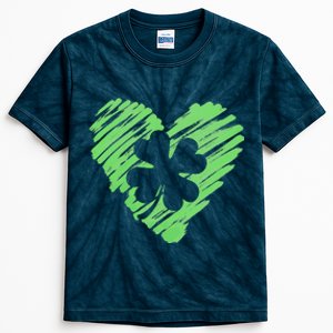 Cute St Patrick's Day Scribble Shamrock Heart Kids Tie-Dye T-Shirt