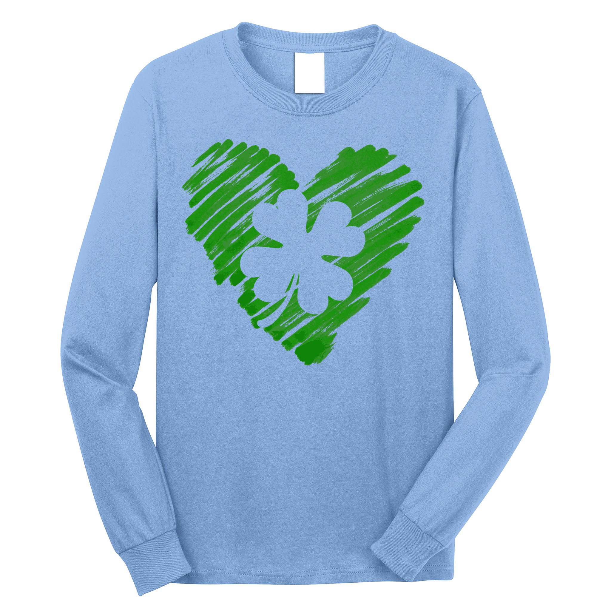 Cute St Patrick's Day Scribble Shamrock Heart Long Sleeve Shirt