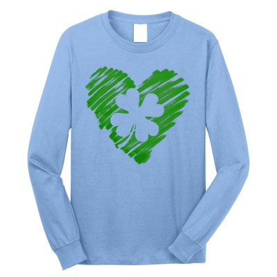 Cute St Patrick's Day Scribble Shamrock Heart Long Sleeve Shirt