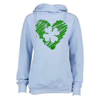 Cute St Patrick's Day Scribble Shamrock Heart Womens Funnel Neck Pullover Hood