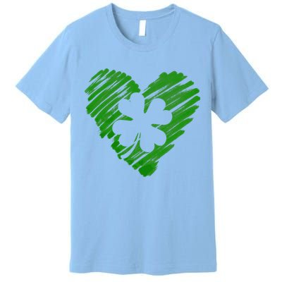 Cute St Patrick's Day Scribble Shamrock Heart Premium T-Shirt