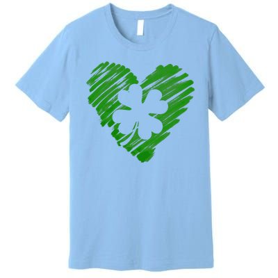 Cute St Patrick's Day Scribble Shamrock Heart Premium T-Shirt