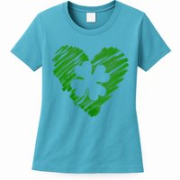 Cute St Patrick's Day Scribble Shamrock Heart Womens T-Shirt