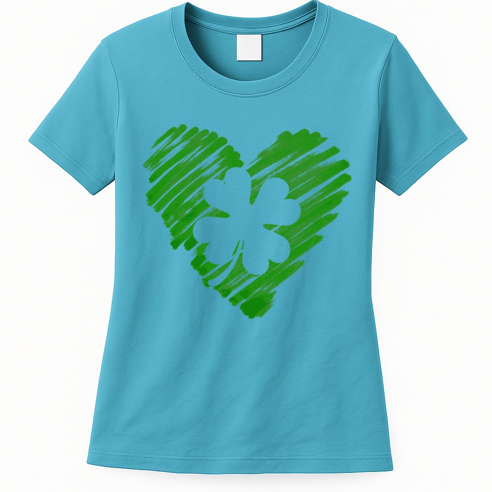 Cute St Patrick's Day Scribble Shamrock Heart Womens T-Shirt