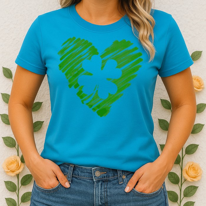 Cute St Patrick's Day Scribble Shamrock Heart Womens T-Shirt