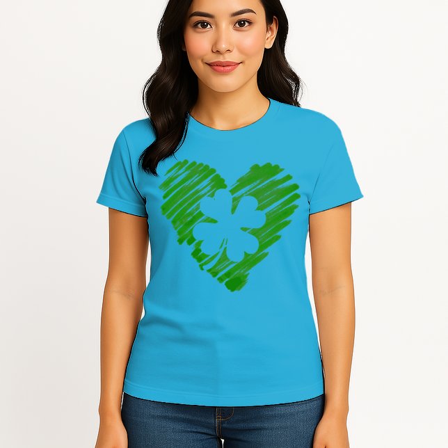 Cute St Patrick's Day Scribble Shamrock Heart Womens T-Shirt