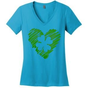 Cute St Patrick's Day Scribble Shamrock Heart Women's V-Neck T-Shirt