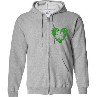 Cute St Patrick's Day Scribble Shamrock Heart Full Zip Hoodie