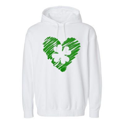 Cute St Patrick's Day Scribble Shamrock Heart Garment-Dyed Fleece Hoodie