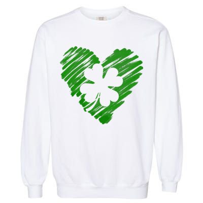 Cute St Patrick's Day Scribble Shamrock Heart Garment-Dyed Sweatshirt