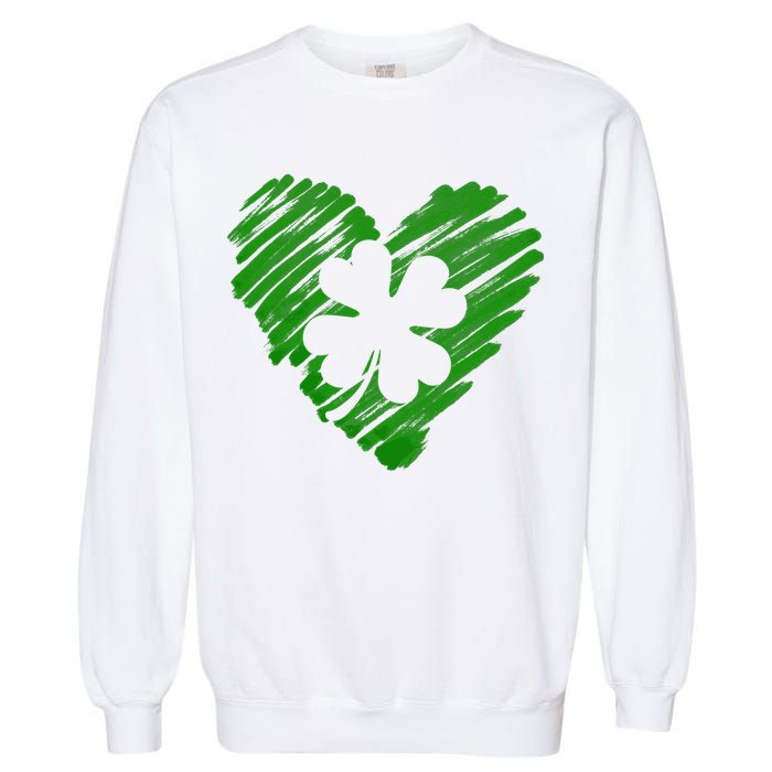 Cute St Patrick's Day Scribble Shamrock Heart Garment-Dyed Sweatshirt
