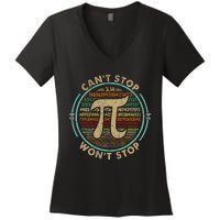 Can't Stop Pi Won't Stop Math Pi Day Funny Maths Club Gifts Women's V-Neck T-Shirt