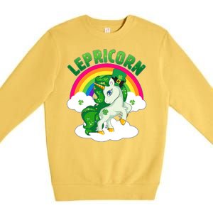 Cute St Patricks Day Rainbow Lepricorn Unicorn Leprechaun Premium Crewneck Sweatshirt