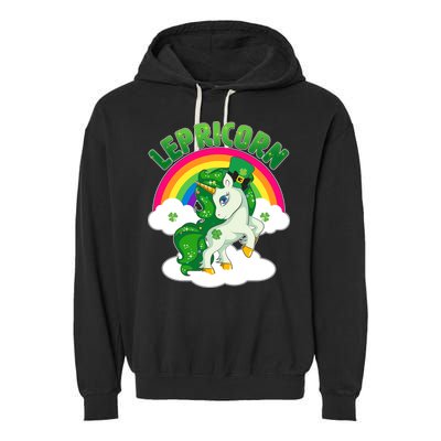 Cute St Patricks Day Rainbow Lepricorn Unicorn Leprechaun Garment-Dyed Fleece Hoodie