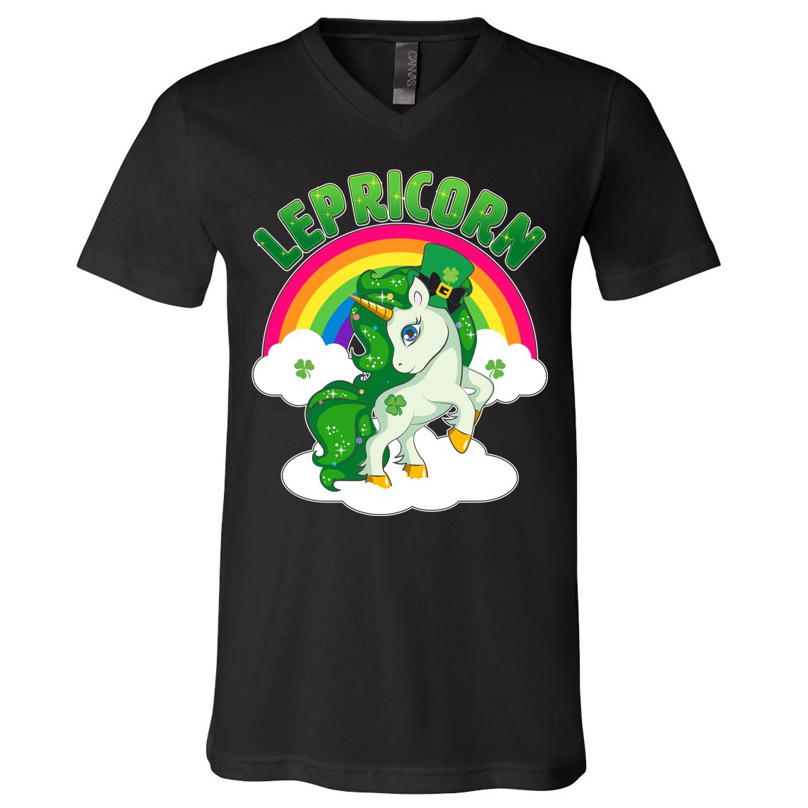 Cute St Patricks Day Rainbow Lepricorn Unicorn Leprechaun V-Neck T-Shirt