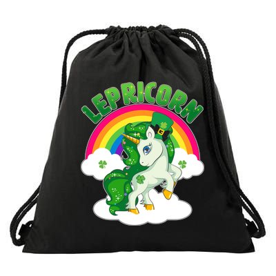 Cute St Patricks Day Rainbow Lepricorn Unicorn Leprechaun Drawstring Bag