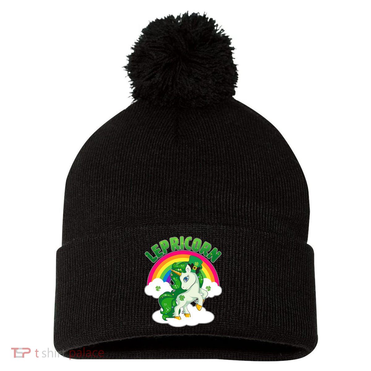Cute St Patricks Day Rainbow Lepricorn Unicorn Leprechaun Pom Pom 12in Knit Beanie