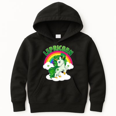 Cute St Patricks Day Rainbow Lepricorn Unicorn Leprechaun Kids Hoodie