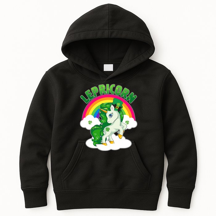 Cute St Patricks Day Rainbow Lepricorn Unicorn Leprechaun Kids Hoodie