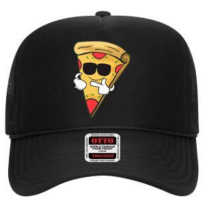 Cool Sunglasses Pizza Gift High Crown Mesh Back Trucker Hat