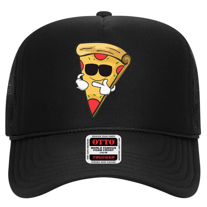 Cool Sunglasses Pizza Gift High Crown Mesh Back Trucker Hat