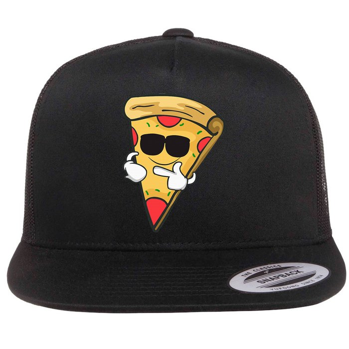 Cool Sunglasses Pizza Gift Flat Bill Trucker Hat