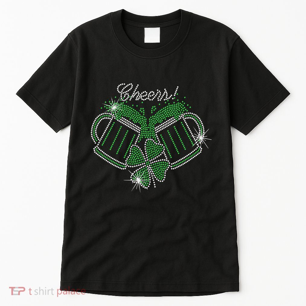 Cheers St Patricks Day Drink Beer Bling Rhinestone Shamrock Tall T-Shirt