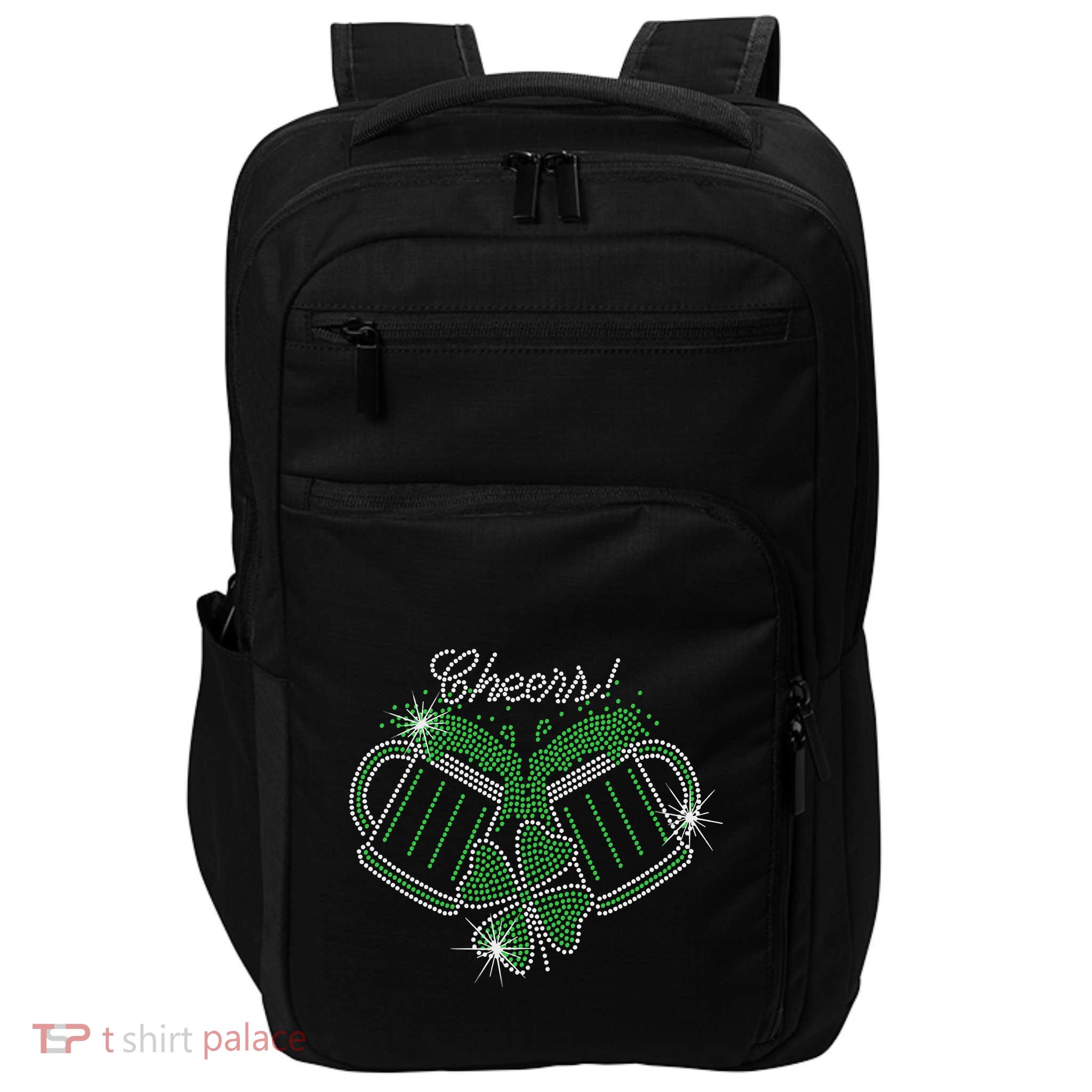 Cheers St Patricks Day Drink Beer Bling Rhinestone Shamrock Impact Tech Backpack
