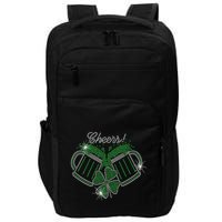 Cheers St Patricks Day Drink Beer Bling Rhinestone Shamrock Impact Tech Backpack