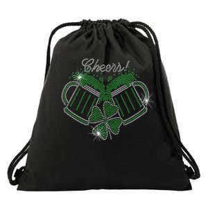 Cheers St Patricks Day Drink Beer Bling Rhinestone Shamrock Drawstring Bag