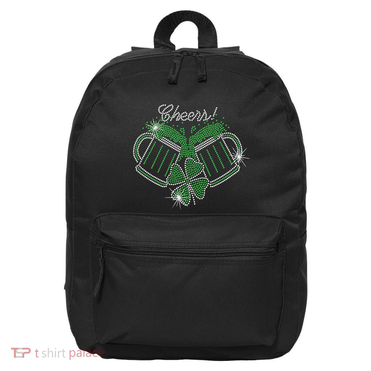 Cheers St Patricks Day Drink Beer Bling Rhinestone Shamrock 16 in Basic Backpack