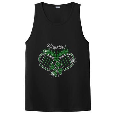 Cheers St Patricks Day Drink Beer Bling Rhinestone Shamrock PosiCharge Competitor Tank