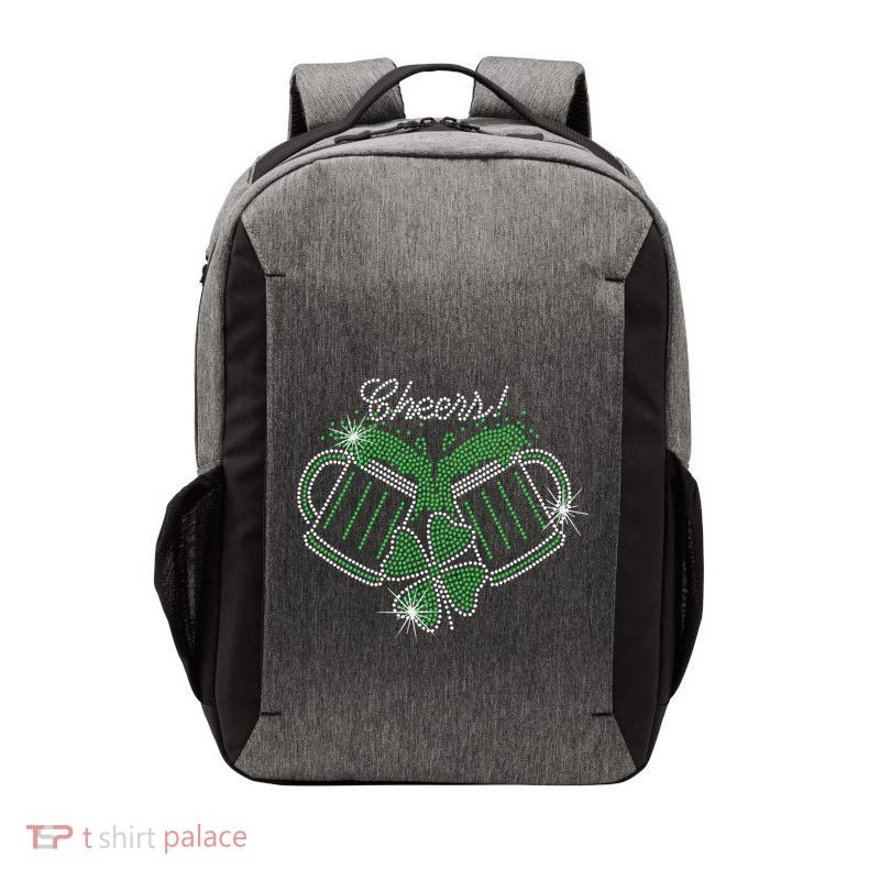 Cheers St Patricks Day Drink Beer Bling Rhinestone Shamrock Vector Backpack