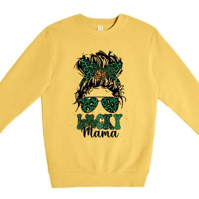 Cute St Patricks Day Messy Bun Shamrock For Lucky Mama Gift Premium Crewneck Sweatshirt