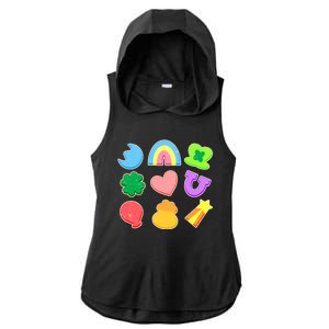 Cute St Patricks Day Marshmallow Shapes Ladies PosiCharge Tri-Blend Wicking Draft Hoodie Tank