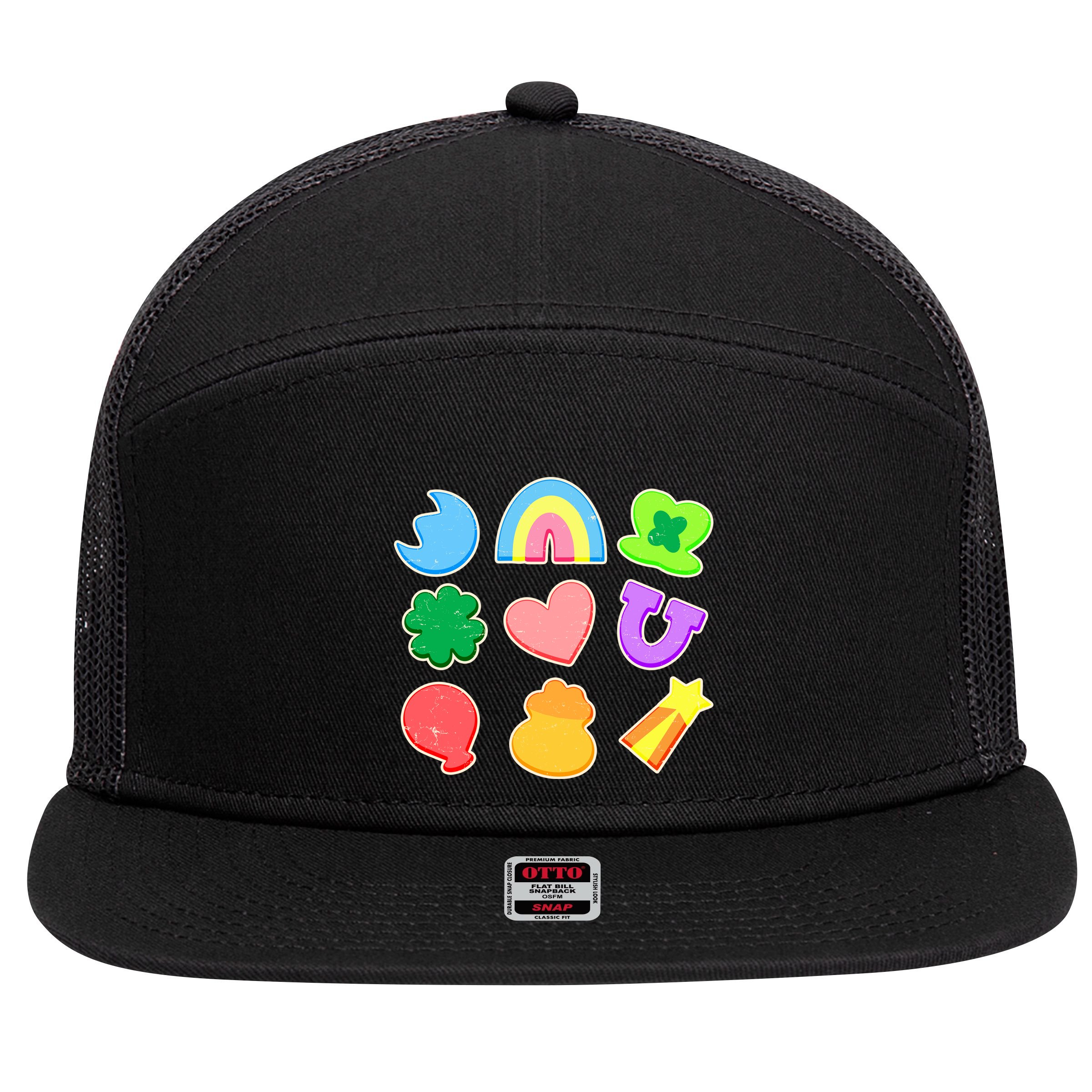 Cute St Patricks Day Marshmallow Shapes 7 Panel Mesh Trucker Snapback Hat