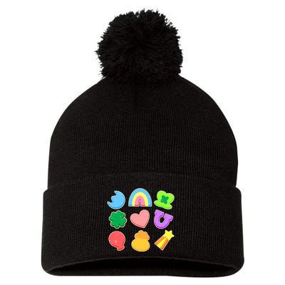 Cute St Patricks Day Marshmallow Shapes Pom Pom 12in Knit Beanie