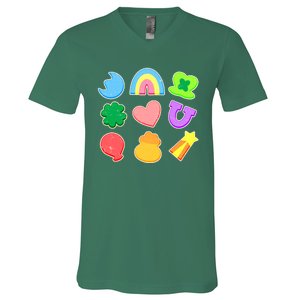 Cute St Patricks Day Marshmallow Shapes V-Neck T-Shirt