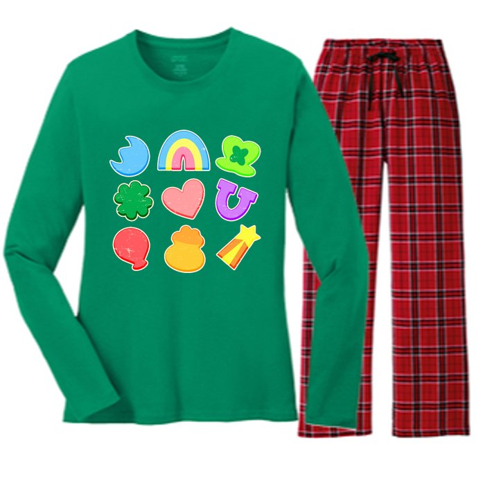 Cute St Patricks Day Marshmallow Shapes Women's Long Sleeve Flannel Pajama Set 