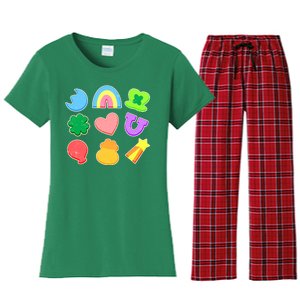 Cute St Patricks Day Marshmallow Shapes Women's Flannel Pajama Set